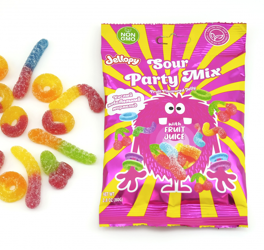 Jellopy Sour Party Mix sour chewing marmalade with fruit flavor 80 g