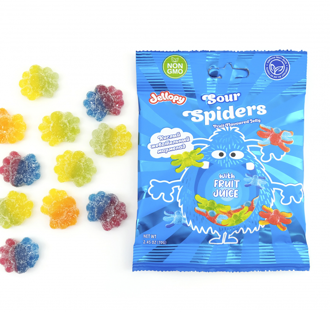 Jellopy Sour Spiders sour chewing marmalade "spiders" with fruit flavor 70 g