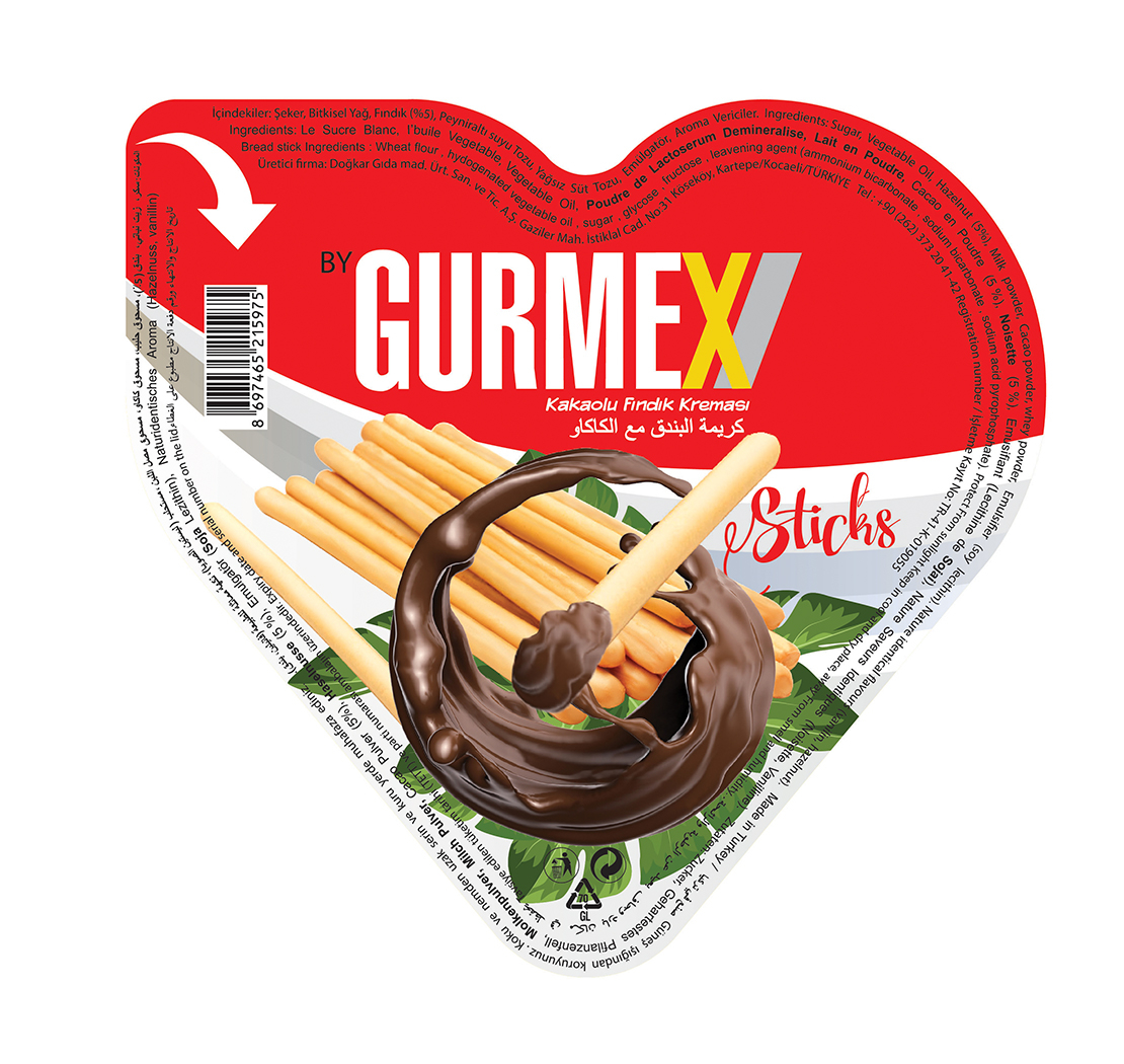 GURMEX Набор из хлебных палочек и пасты ореховой с добавлением какао «Сердце».