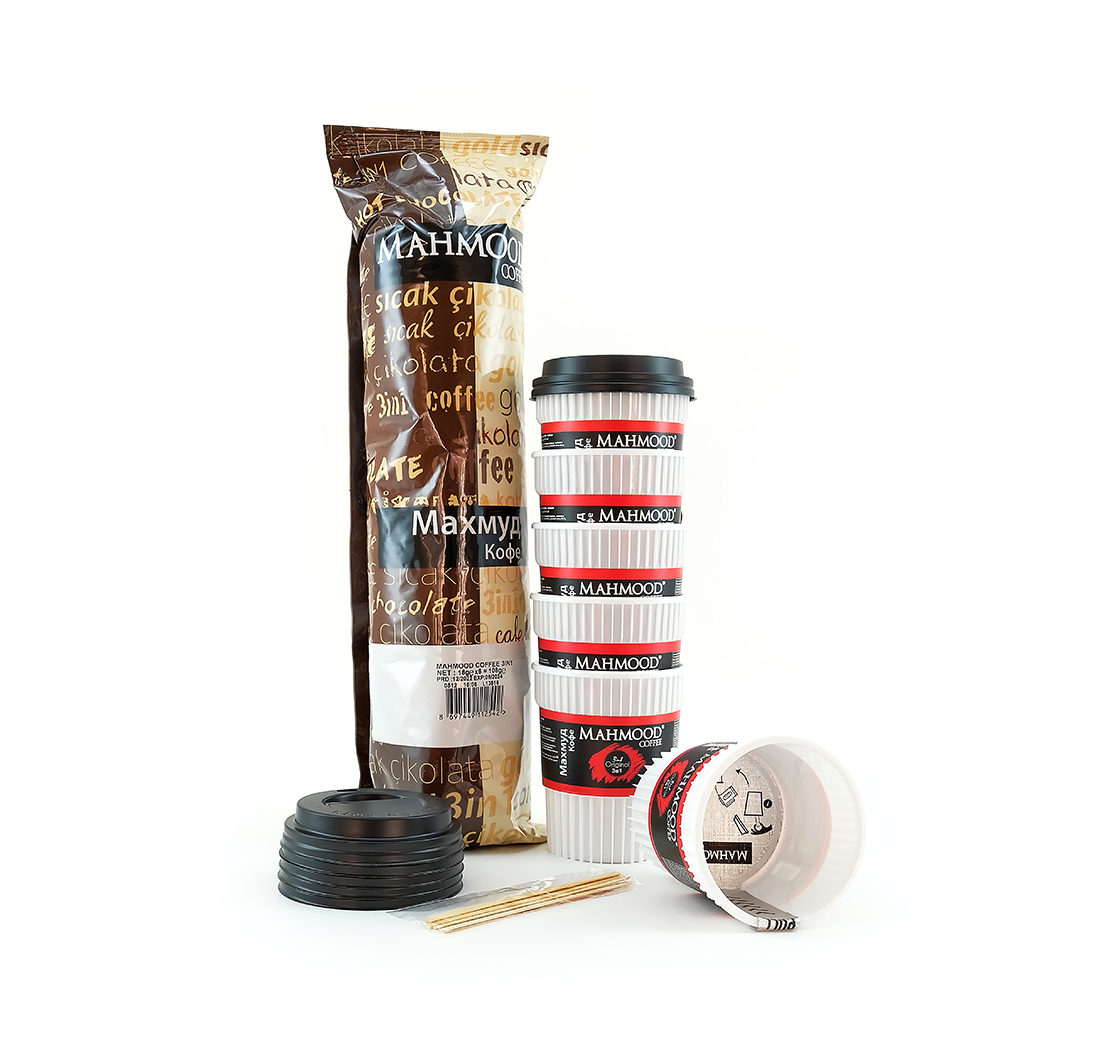MAHMOOD COFFEE Coffee 3 in 1 instant coffee drink in a plastic cup 5 pcs