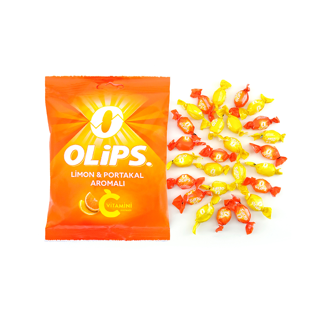 Леденцовая карамель “OLIPS” со вкусом лимона и апельсина с витамином С