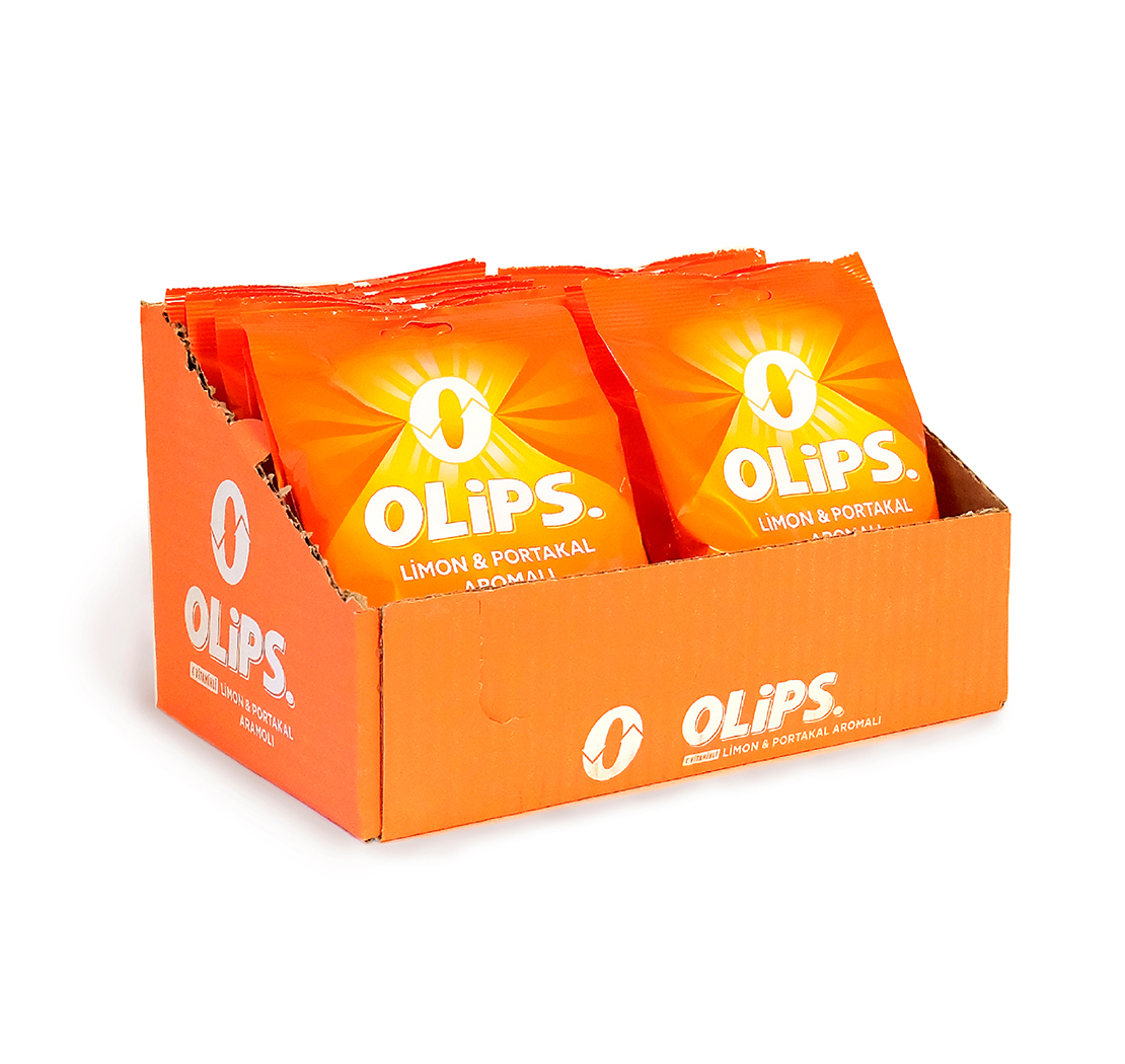 Леденцовая карамель “OLIPS” со вкусом лимона и апельсина с витамином С