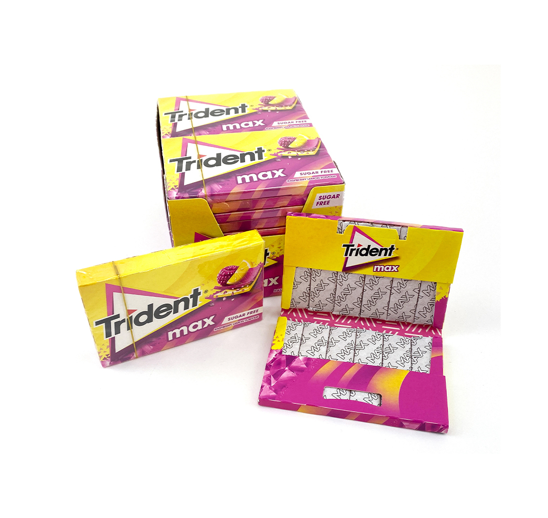 TRIDENT MAX Sugar-free chewing gum with raspberry lemon flavor
