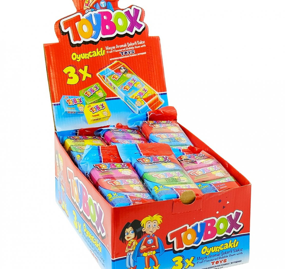 TOYBOX Жевательная резинка с игрушкой (3 шт) 15г (24шт*8уп)
